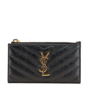 YSL Monogram Grain de Poudre Crocodile Wallet Black Leather
